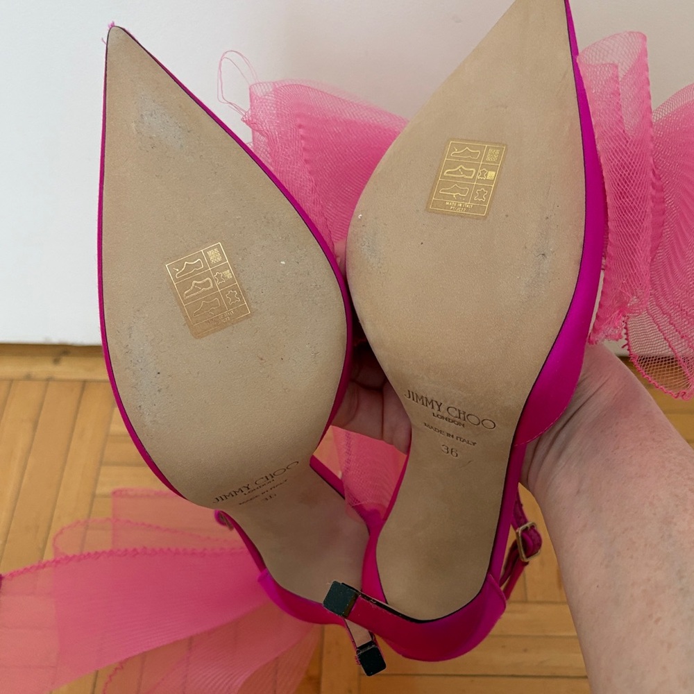 Jimmy Choo Fuchsia Silk Pumps with Tulle Bows - Picture 4 of 4